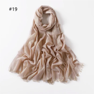 Twill Polyester Lady Scarf Hijab Spring and Summer New Solid Color Long Scarf Gold Silk Silver Scarf Women&prime;s Single Color Long Scarf