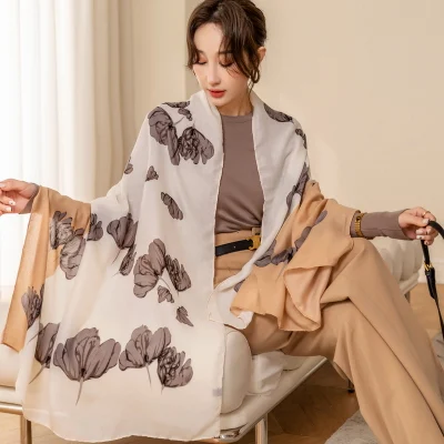 Spring Fashion Floral Print Long Scarf for Ladies