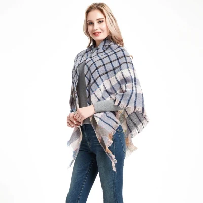 Custom Oversized Winter Plaid Print Triangular Scarf for Ladies