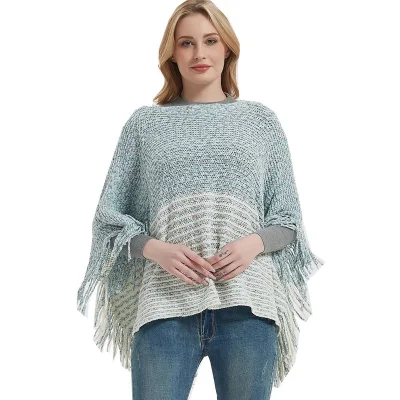 Oversized Warm Striped Pattern Thick Shawl Poncho Cape for Women