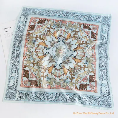 Custom 58*58cm Print Women Square Silk Scarf for Hair Fashion Bandana