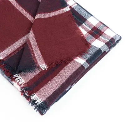 Custom Outerwear Apparel Accessory Spring Winter Wine Fringe Checks Grid Tartan Pashmina Windowpane Lurex Metalic Headwear Oversize Blanket Scarf Shawl