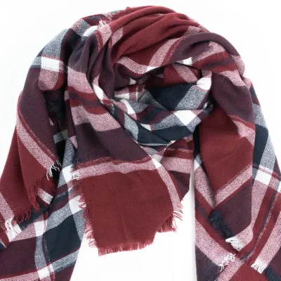 Custom Outerwear Apparel Accessory Spring Winter Wine Fringe Checks Grid Tartan Pashmina Windowpane Lurex Metalic Headwear Oversize Blanket Scarf Shawl