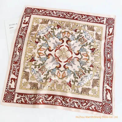 Custom 58*58cm Print Women Square Silk Scarf for Hair Fashion Bandana