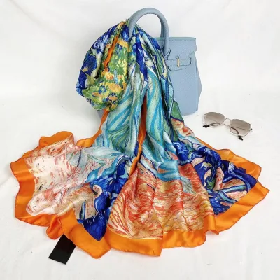 Custom Printed Oversized Ladies Silk Feeling Scarf