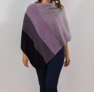 Ladies Fashion Pure Rws Merino Wool and Cashmere Knitted Ombre Poncho Apparel Accessories
