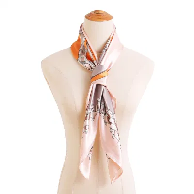 Women Floral Print Light 35 Inch Satin Silk Feeling Hair Wrap Scarf