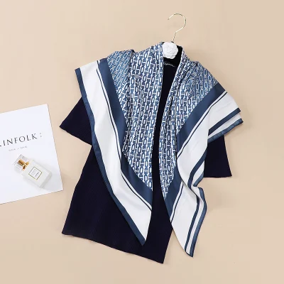 Wholesale Summer Fashion Satin Silk Scarf Ladies Custom Logo Digital Print Fake Silk Scarf for Women