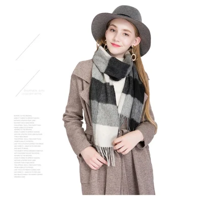Wholesale Premium Simple Plaid Pure Wool Women Scarf