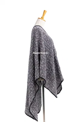 Outfit Fall Winter Female Lady Fashion Black Plus Batwing Sleeve Tassel Cozy Fluffy Chunky Color Dots Sweater Boat V-Neck Oversize Shawl Blanket Poncho Pallium