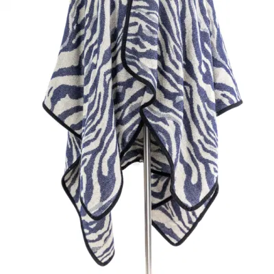 Outerwear Spring Autumn Woman Navy Warmth Apparel Accessory Oversize Navy Unique Jacquard Knitted Zebra Lined Hemming Art Casual Sweaters Cape Pallium Poncho