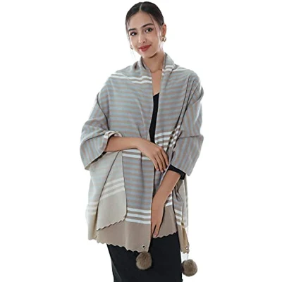 Pashmina Shawls Wraps for Evening Dresses Winter Warm Scarves with POM Poms