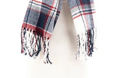 Home Rui Wholesale Outerwear Apparel Accessory Unisex Winter Warmth Navy Cashmere Feel Tassel Classic Plaid Grids Windowpane Wraps Shawl Blanket Scarf