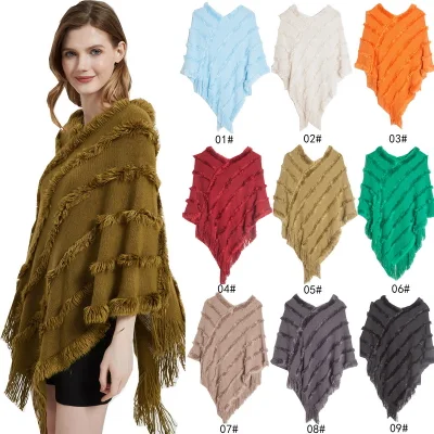 High Quality Winter Classic Solid Poncho Wrap Shawl for Ladies