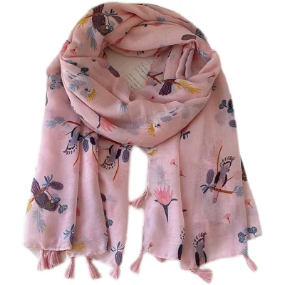  2023 New Pink Cotton and Linen Scarf Women&prime; S Spring and Summer Thin Section Shawl Tassel Parrot Korean Version Long Wild Silk Scarf