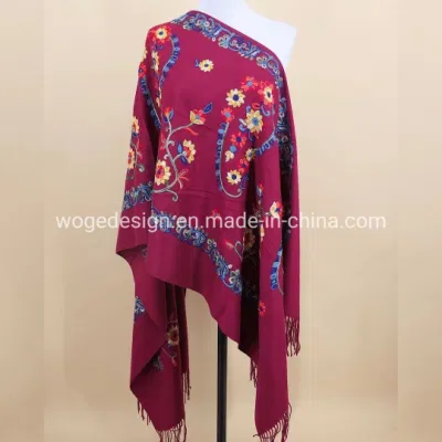 New Stylish Winter Woman Embroidery Paisley Floral Cashmere Viscose Polyester Yarn Kashmir Pashmina