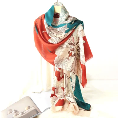 100% Wool Scarf with Floral