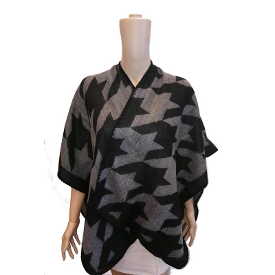Lady Winter Fashion Knitting Star Jacquard Shawl Poncho Ruana Wrap