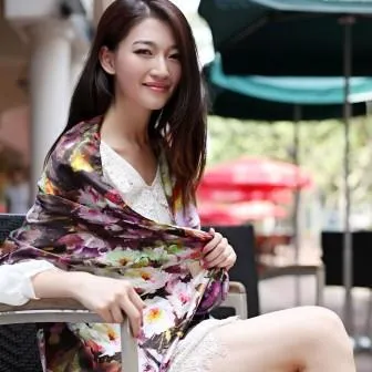 Digital Printed 100% Silk Satin Custom Long Scarf Shawl for Lady