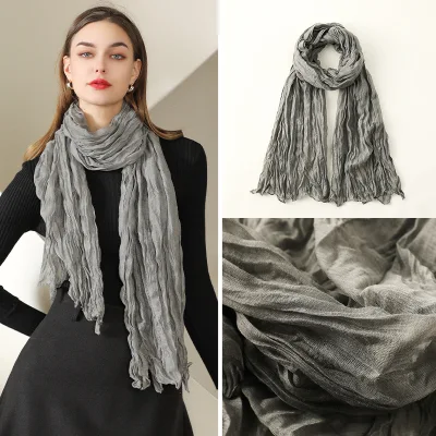Solid Neck Wrapping Fashion Soft Silk Feeling Hair Long Scarf for Women