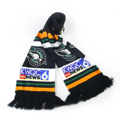 Fashion Knitted Scarves High Quality Cheap Custom Logo Fan Knitted Sports Soccer Club Football Fans Scarf Winter Warm Stretch Soft Knitted Acrylic Scarf