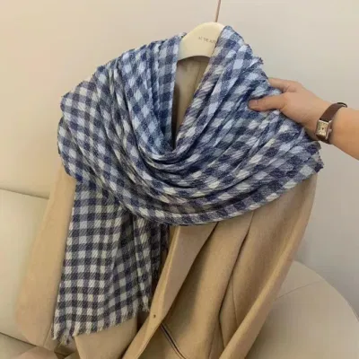 Wholesale Classic Plaid Head Scarf Crinkle Shawls Scarfs Muslim Hijabs Printed Turkey Women Hijab Scarf