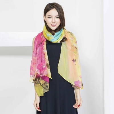 Ladies Fashion 100% Mulberry Silk Custom Digital Printing Scarf