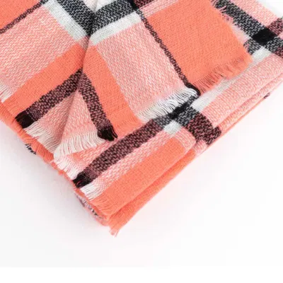 Wholesaler Outerwear Apparel Accessory Women Spring Winter Orange Short Fringe Checks Grid Tartan Warm Pashmina Windowpane Beach Headwear Blanket Scarf Shawl