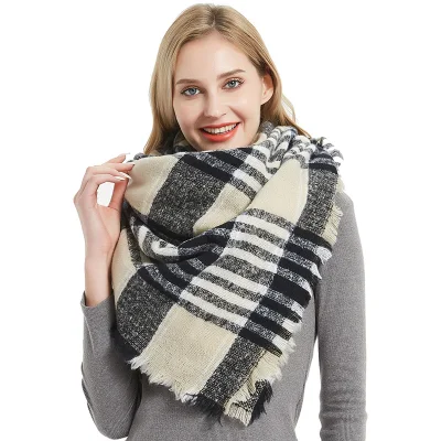 Custom Winter Oversized Chic Checked Square Scarf for Ladies