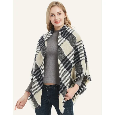 Custom Winter Oversized Chic Checked Square Scarf for Ladies