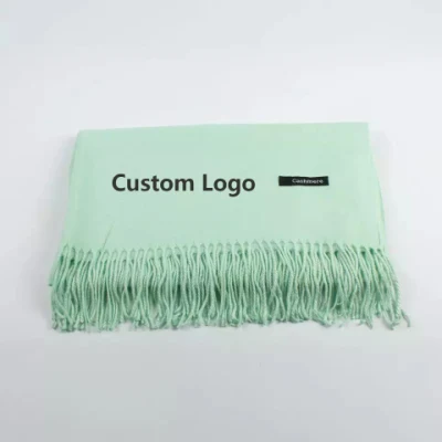 Custom Logo 200*70cm Winter Shawls Pashmina Polyester Cashmere Scarf with Tassel
