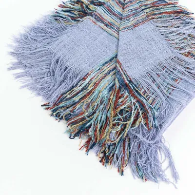 Wholesaler Outerwear Apparel Accessory Women Spring Winter Lilac Long Fringe Checks Grid Tartan Warm Pashmina Windowpane Beach Headwear Blanket Scarf Shawl