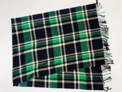  Navy Green Acrylic Check Pattern Light Brushed Warm Scarf /Poncho/Ruana/Shawl