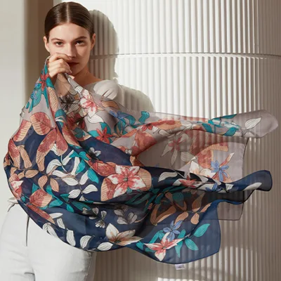 Oblong Silk Scarf Women&prime; S Summer Thin Scarf Shawl Mulberry Silk Scarf