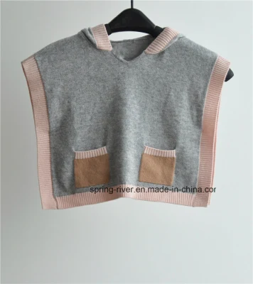  Girls Sleeveless Knitted Sweater Poncho with Cap