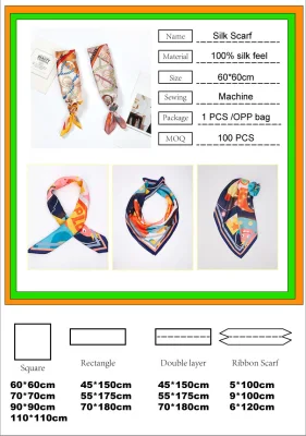 Wholesale Hi Jab Silk Scarf Custom Printing 70X70cm for Women Foulard Mulberry Silk Designer Scarf