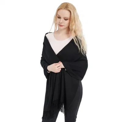 All Season Ladies Medium Thickness Black Pashmina Wool Shawls and Cape Wraps