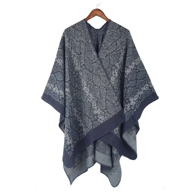 Fashion Vintage Geometric Knitting Pattern Winter Thick Warm Women Woven Poncho Shawls