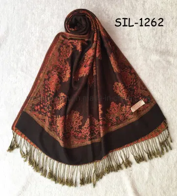 Hot Selling Wholesale Fall Stylish Scarf Shawl India Style Jacquard Leaves Floral Rayon Viscose Classical Vintage Lady Pashmina