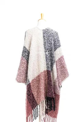 Supplier Outfit Fall Winter Lady Fashion Plus Batwing Sleeve Tassel Cozy Fluffy Chunky Block Sweater Boat V-Neck Oversize Shawl Blanket Poncho Pallium
