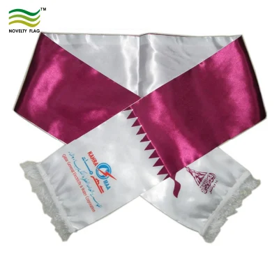Custom Printing Satin Soccer Football Fans Qatar National Flag Silk Long Scarf