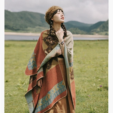 Winter Open Front Blanket Shawls Poncho Oversized Cardigan Ethnic Women Cape