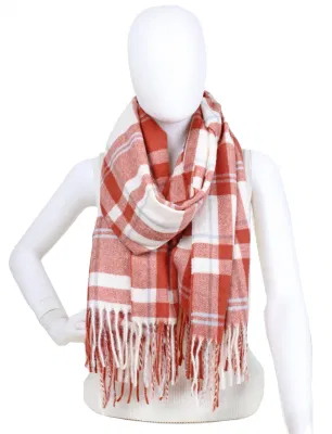 Smoothly Winter Checked Blanket Orange Stole Head Wrap Scarf with Stripes
