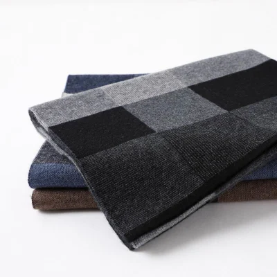 Wholesale Winter Men&prime; S Tartan Wool Scarf with Solid Color