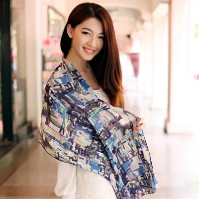  Digital Printed 100%Silk Fashion Shawl Custom Printed Long Scarf for Ladies
