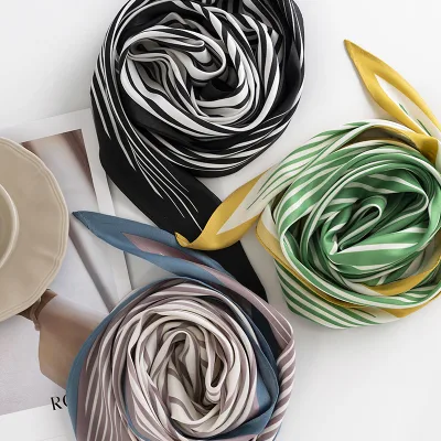 Women New Spring Fashion Daily Custom Stripe Design Hair Band Long Silk Scarf