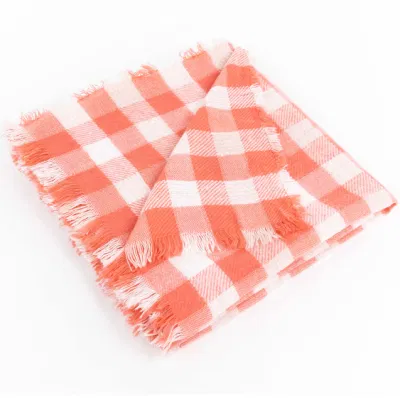 Wholesaler Outerwear Apparel Accessory Women Spring Winter Orange Striped Fringe Checks Grid Tartan Warm Pashmina Windowpane Beach Headwear Blanket Scarf Shawl