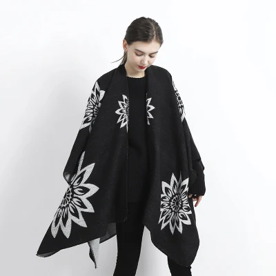 Fashion Ladies Double-Side Jacquard Blanket Scarf Warm Cape Cloak Coat Women Shawl