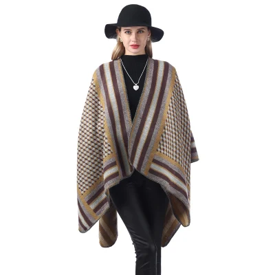 Winter Lady Designer Brand Leopard Embroidery Shawl Poncho Kimono Cape Women&prime;s Scarf