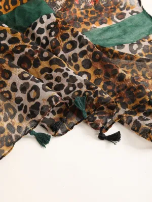 Leopard Print Pashmina Silky Shawl Kimono Scarfs Stole Wrap Cover up Women